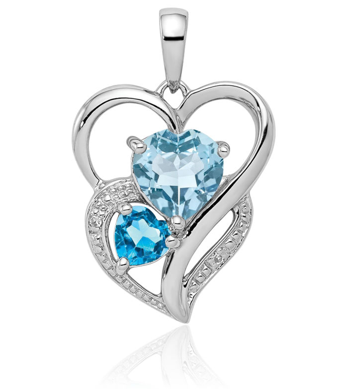 925 Sterling Silver Diamond Sky Swiss Blue Topaz Necklace Heart Gemstone Pendant Charm