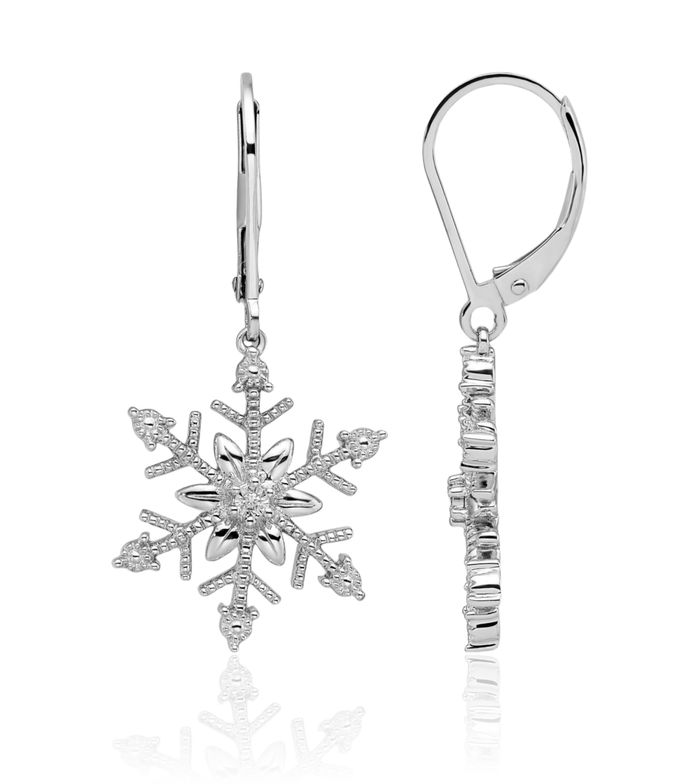 925 Sterling Silver Diamond Snowflake Drop Dangle Earrings