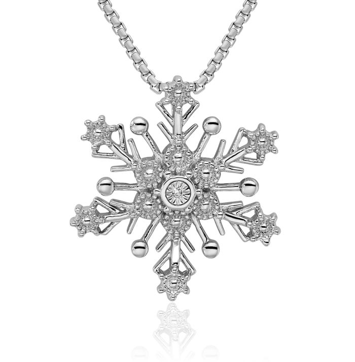 925 Sterling Silver Diamond Snowflake Floating Chain Slide Pendant Necklace Charm