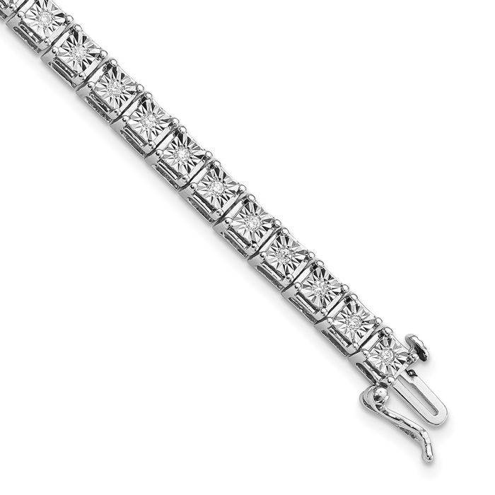 925 Sterling Silver Diamond Square Link Chain Bracelet