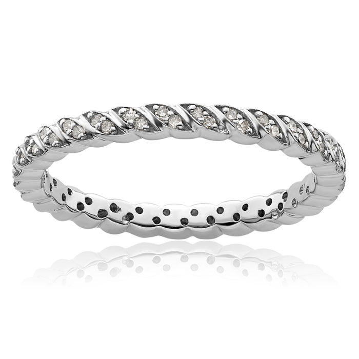 925 Sterling Silver Diamond Stacking Wedding Band Ring