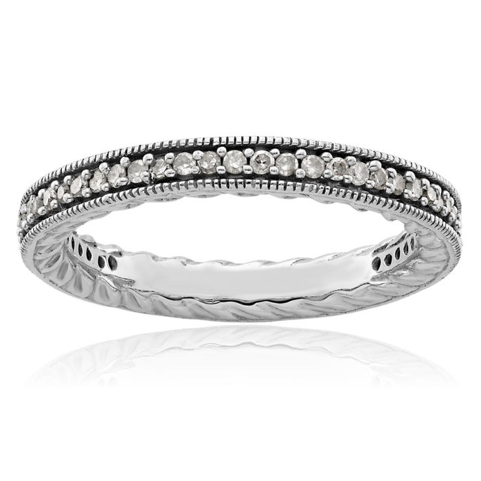 925 Sterling Silver Diamond Stacking Wedding Band Ring