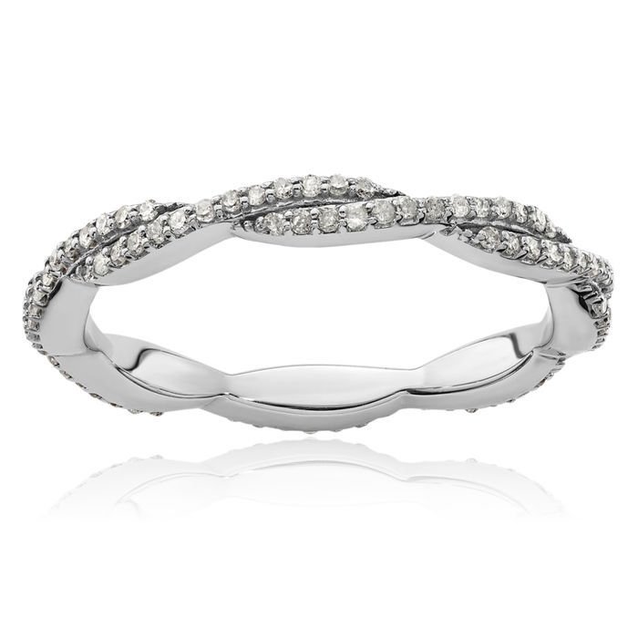 925 Sterling Silver Diamond Stacking Wedding Band Ring