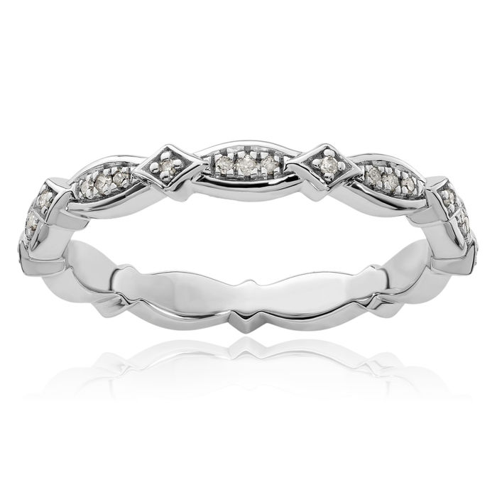 925 Sterling Silver Diamond Stacking Wedding Band Ring