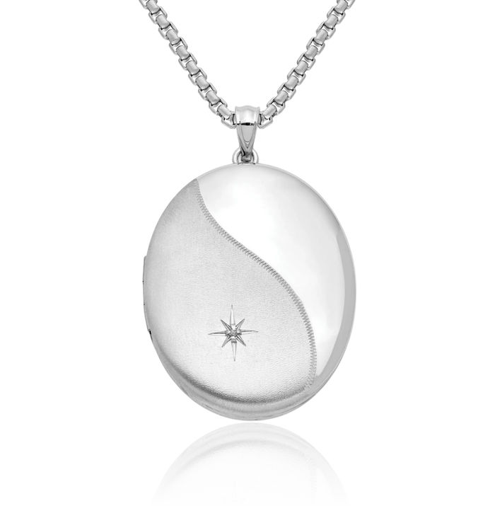 925 Sterling Silver Diamond Star Ash Holder Oval Personalized Photo Locket Cremation Necklace Memorial Charm Urn Pendant