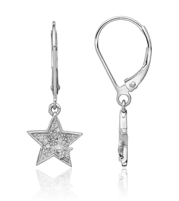 925 Sterling Silver Diamond Star Drop Dangle Earrings