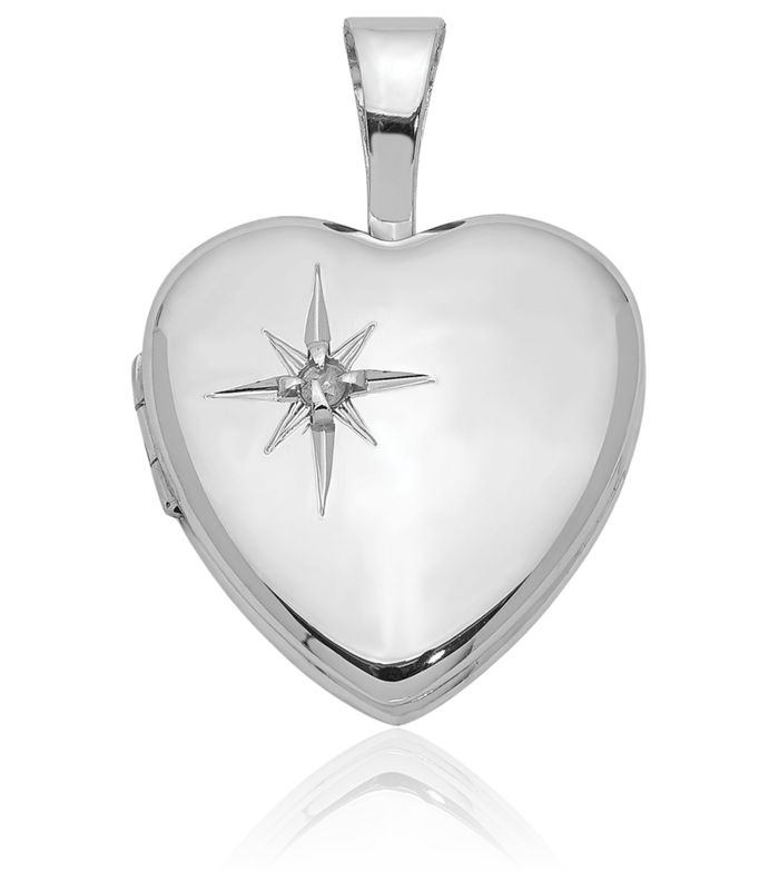 925 Sterling Silver Diamond Star Heart Personalized Photo Locket Necklace Picture Pendant Charm