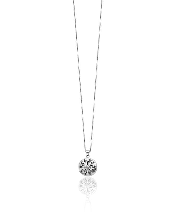 925 Sterling Silver Diamond Star Round Personalized Photo Locket Chain Necklace