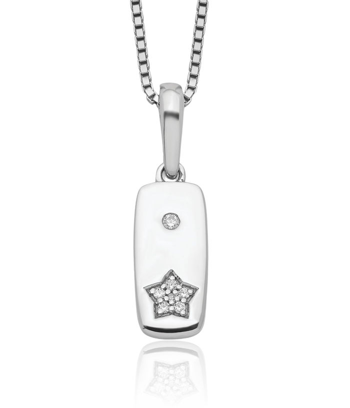 925 Sterling Silver Diamond Star Tag Chain Necklace