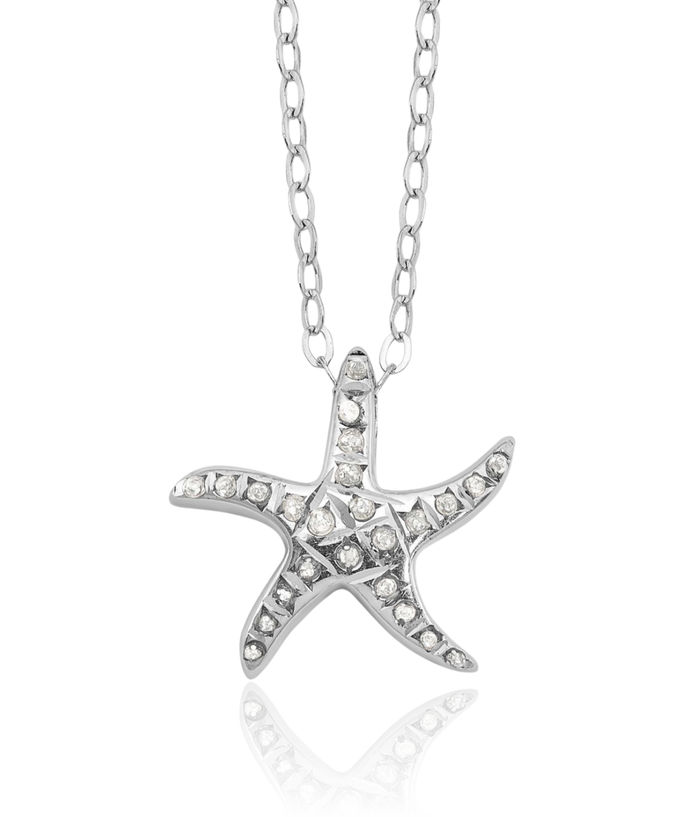 925 Sterling Silver Diamond Starfish Necklace Chain