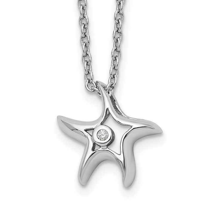 Sterling Silver White Ice Diamond Starfish Slide Pendant Necklace Sterling Silver White Ice Diamond Starfish Slide Pendant Necklace