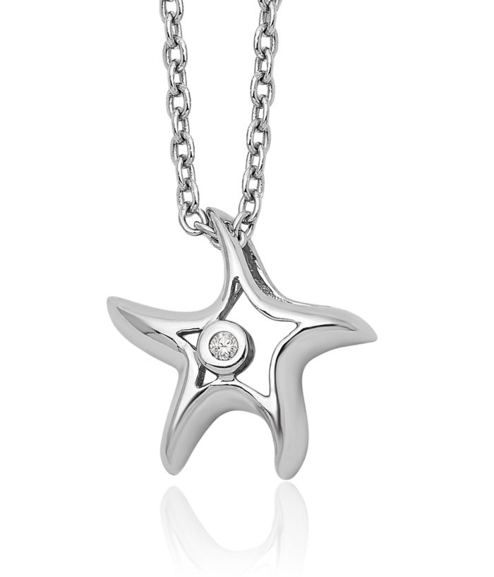 925 Sterling Silver Diamond Starfish Slide Pendant Necklace