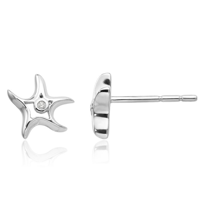 925 Sterling Silver Diamond Starfish Stud Earrings