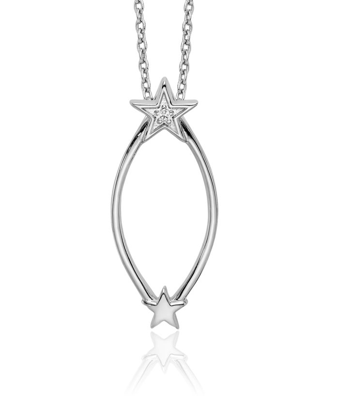 925 Sterling Silver Diamond Stars Chain Necklace