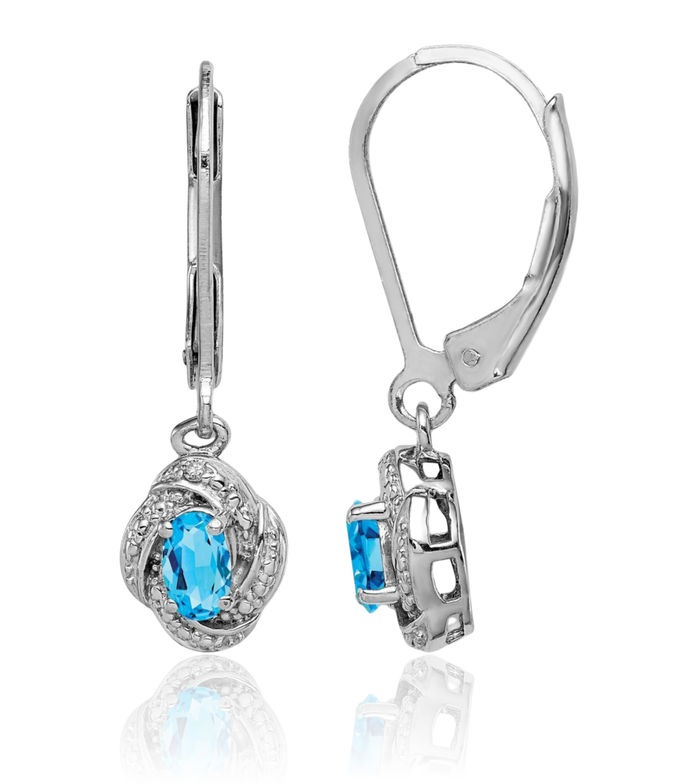 925 Sterling Silver Diamond Swiss Blue Topaz Drop Dangle Earrings December Birthstone Jewelry