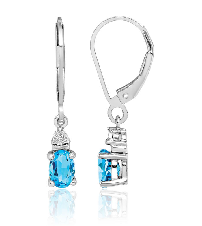 925 Sterling Silver Diamond Swiss Blue Topaz Drop Dangle Earrings