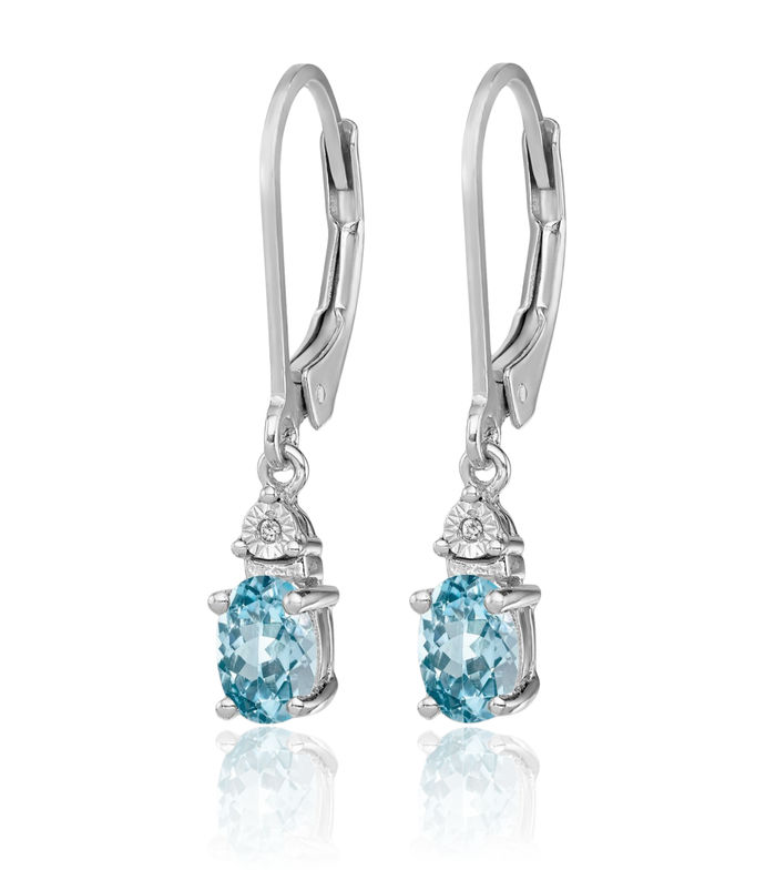 925 Sterling Silver Diamond Swiss Blue Topaz Drop Dangle Earrings