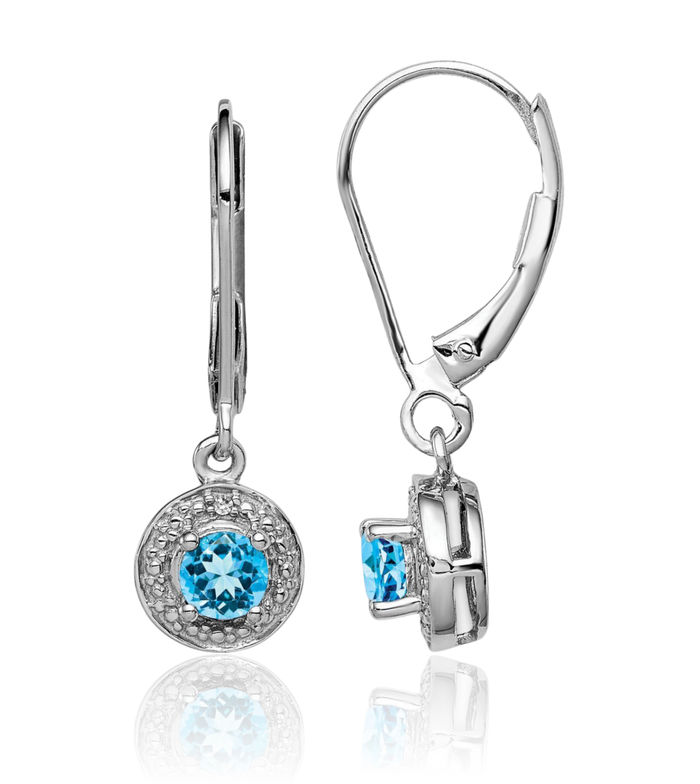 925 Sterling Silver Diamond Swiss Blue Topaz Drop Dangle Earrings December Birthstone Jewelry