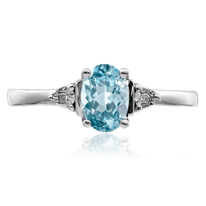 925 Sterling Silver Diamond Blue Topaz Ring Gemstone Band