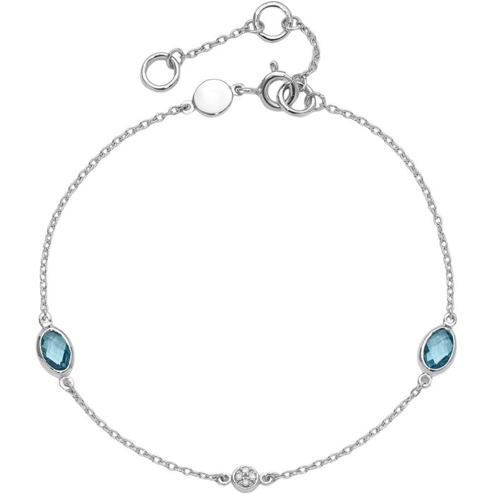 925 Sterling Silver Diamond Swiss Blue Topaz Chain Gemstone Tennis Bracelet