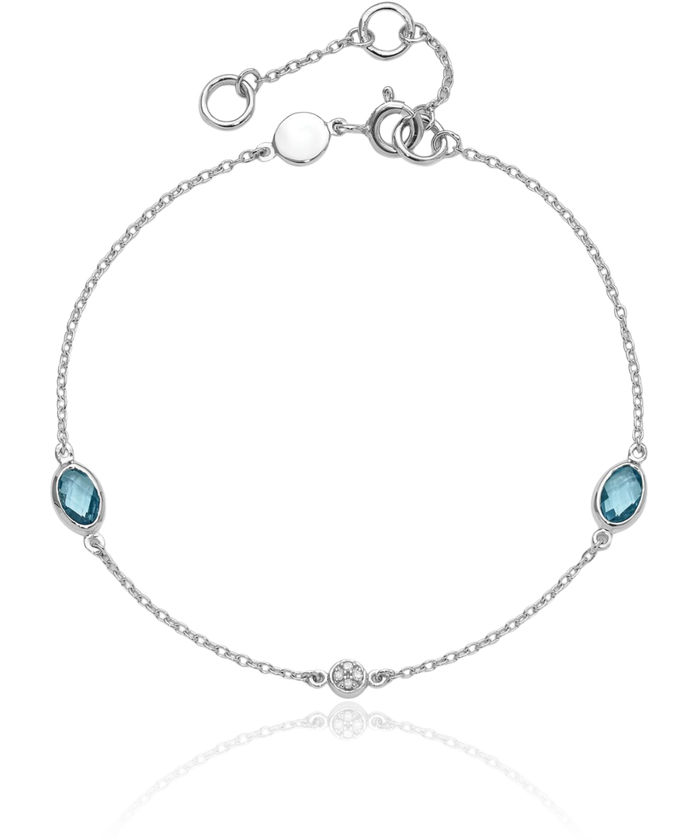 925 Sterling Silver Diamond Swiss Blue Topaz Chain Gemstone Tennis Bracelet