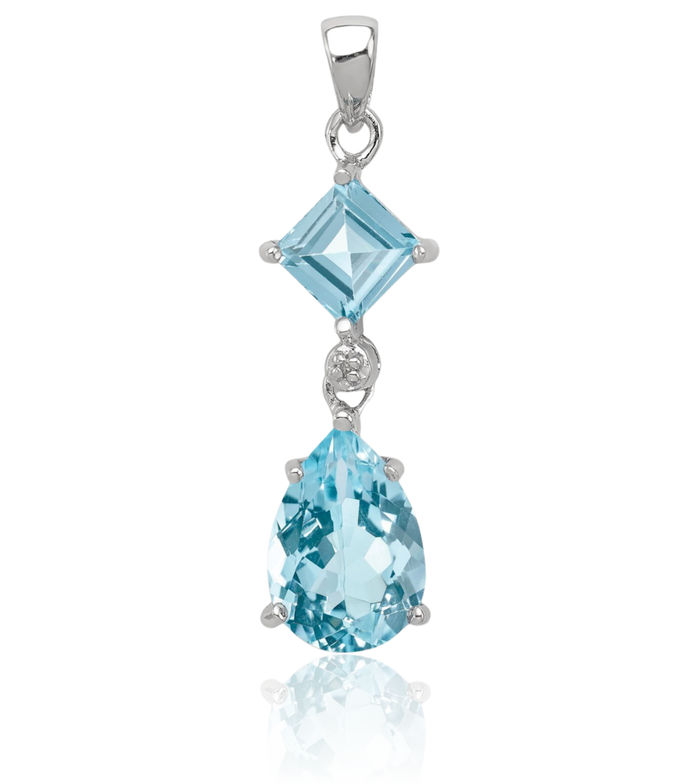 925 Sterling Silver Diamond Swiss Sky Blue Topaz Necklace Charm Gemstone Pendant