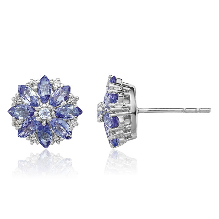 925 Sterling Silver Diamond Blue Tanzanite Stud Earrings