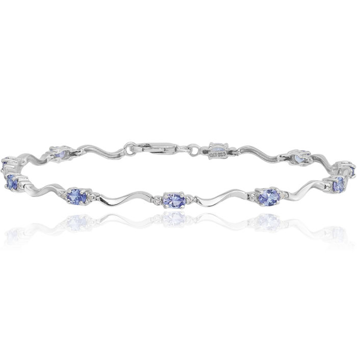 925 Sterling Silver Diamond Blue Tanzanite Chain Gemstone Tennis Bracelet