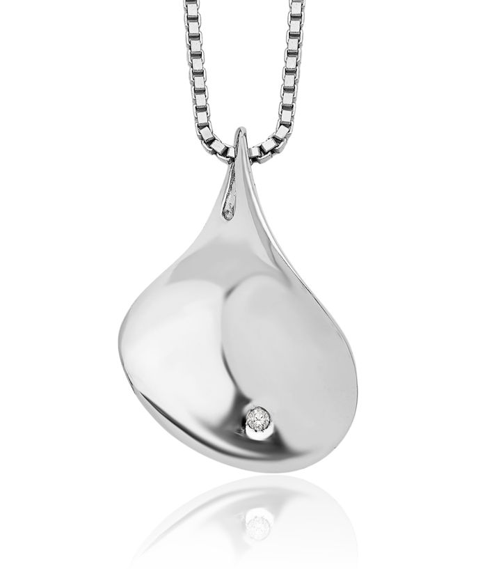 925 Sterling Silver Diamond Teardrop Chain Necklace