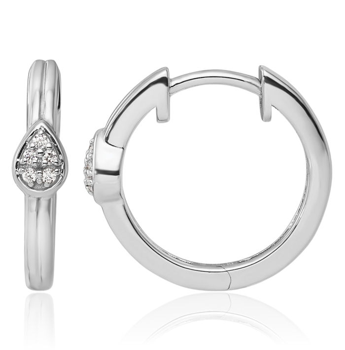 925 Sterling Silver Diamond Teardrop Huggie Small Hoop Earrings