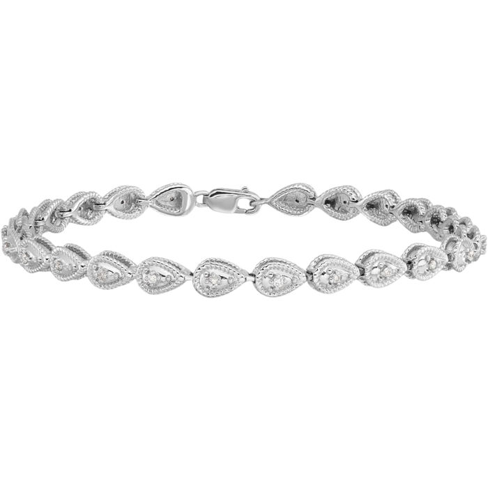 925 Sterling Silver Diamond Teardrop Link Chain Bracelet