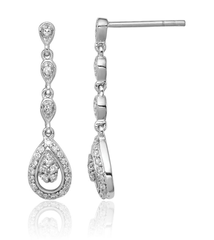 925 Sterling Silver Diamond Teardrop Post Drop Dangle Earrings