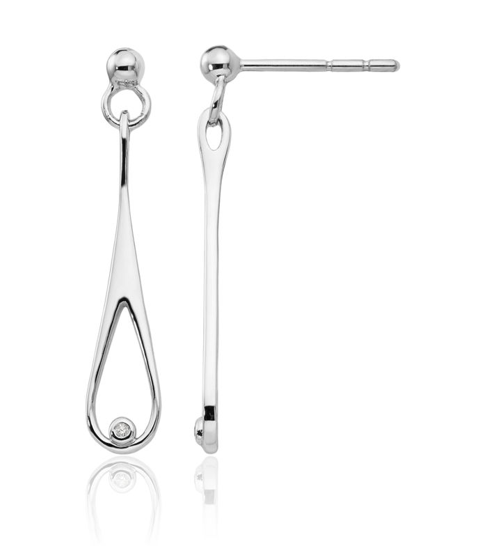 925 Sterling Silver Diamond Teardrop Post Drop Dangle Earrings