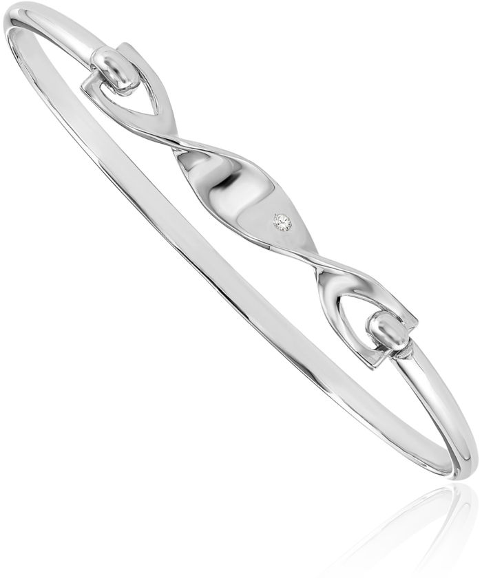 925 Sterling Silver Diamond Twisted Bangle Bracelet