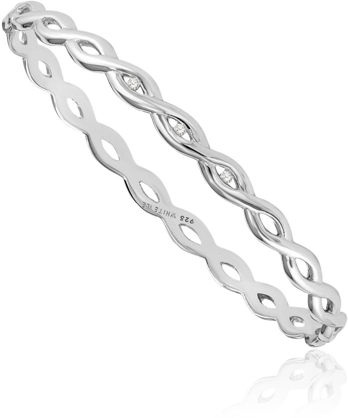 925 Sterling Silver Diamond Twisted Bangle Bracelet