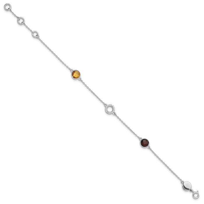 925 Sterling Silver Diamond Yellow Orange Citrine Red Garnet Chain Gemstone Tennis Bracelet