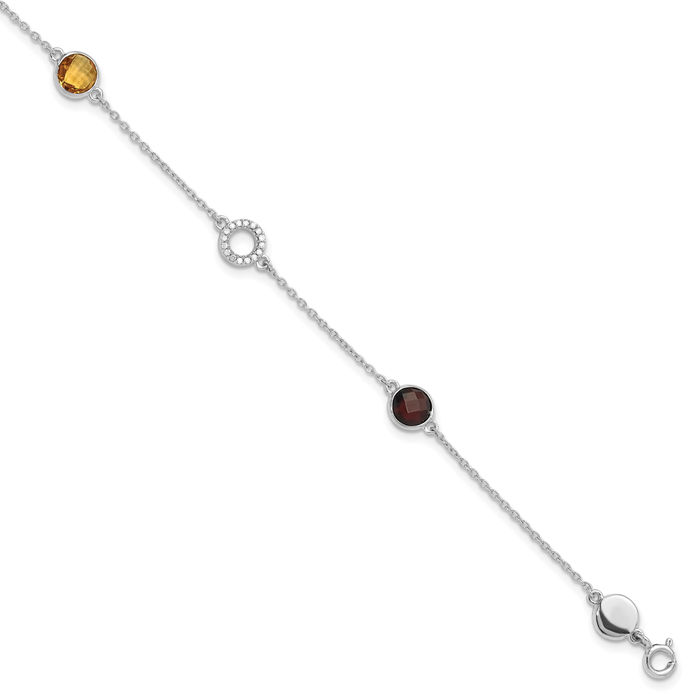 925 Sterling Silver Diamond Yellow Orange Citrine Red Garnet Chain Gemstone Tennis Bracelet