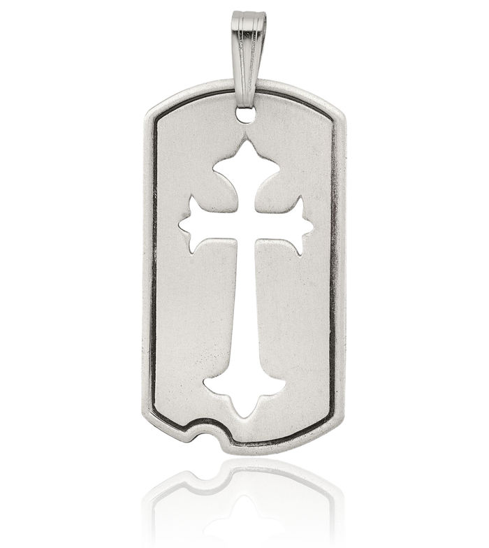 925 Sterling Silver Vintage Dog Tag Holy Cross Necklace Religious Chain Pendant Jesus Christ Charm
