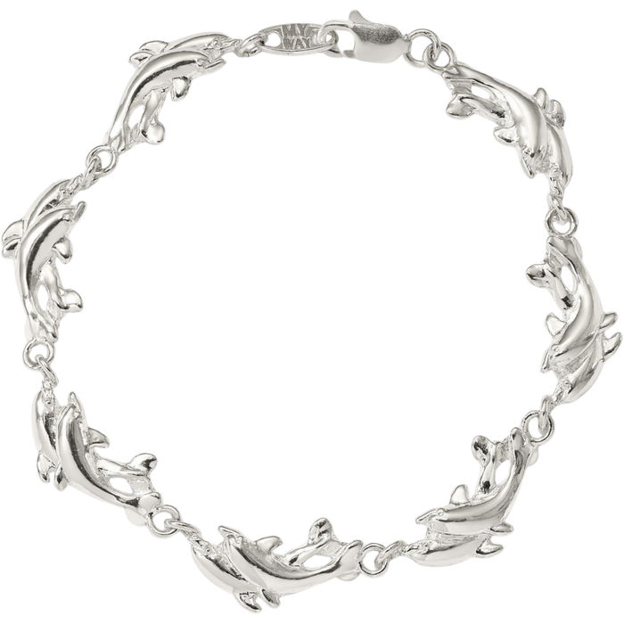 925 Sterling Silver Sea Dolphin Ocean Fish Beach Nautical Chain Charm Bracelet