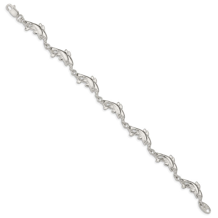 925 Sterling Silver Sea Dolphin Ocean Fish Beach Nautical Chain Charm Bracelet