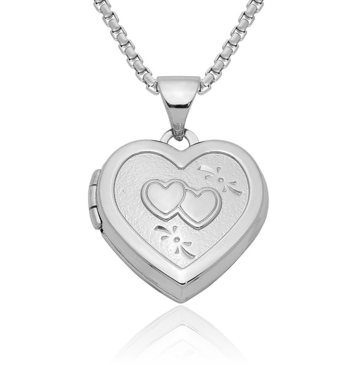 925 Sterling Silver Double Heart Locket Necklace Chain Pendant Charm