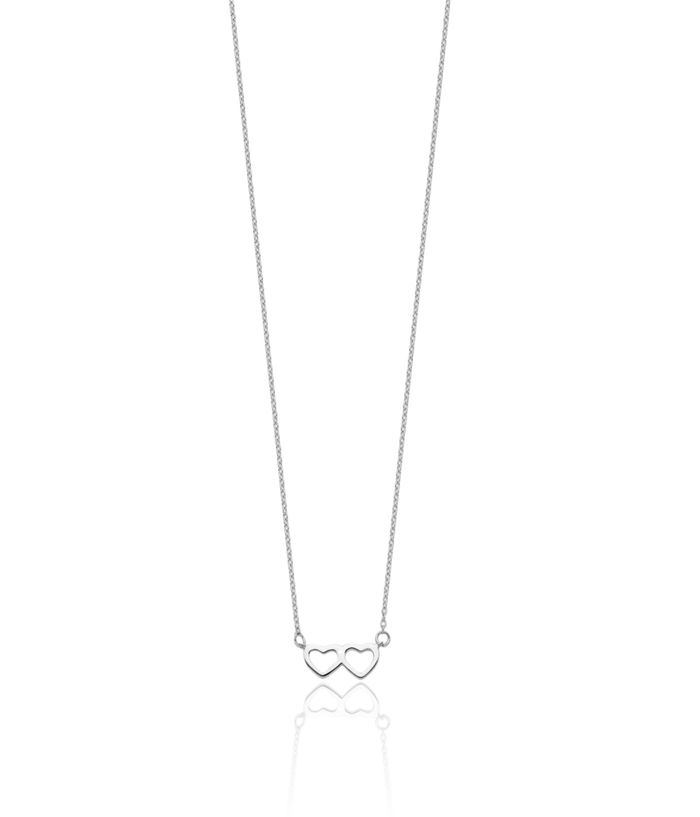 925 Sterling Silver Double Heart Necklace Love Pendant Friendship Charm Chain