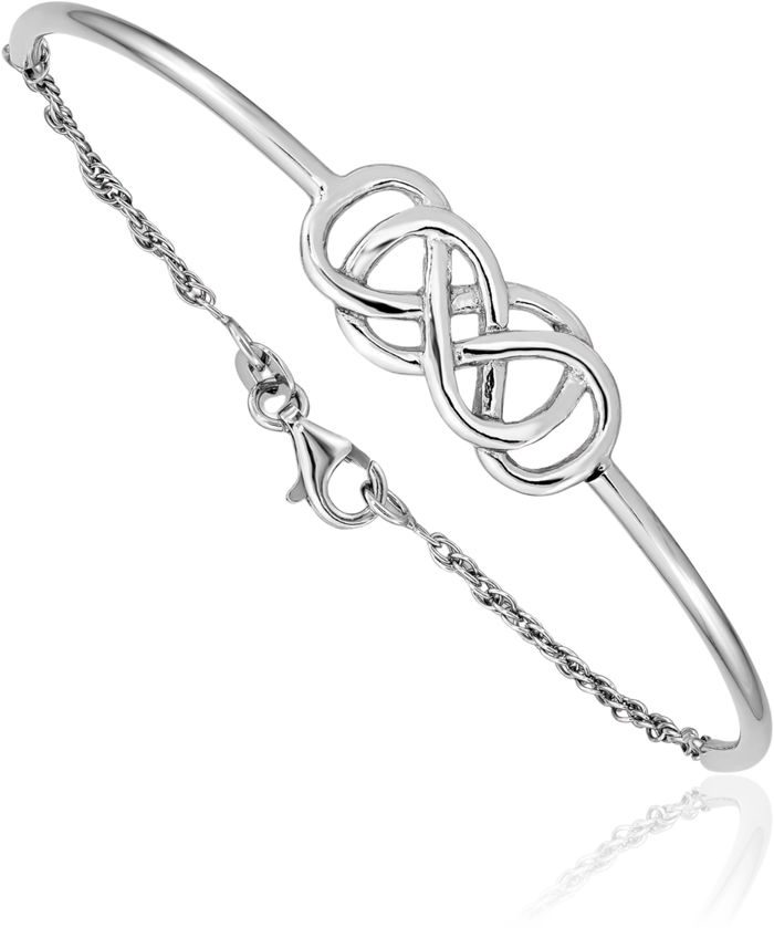 925 Sterling Silver Double Infinity Twisted Love Knot Symbol Bangle Charm Bracelet