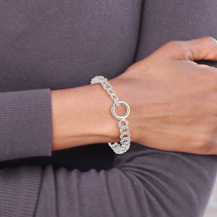 925 Sterling Silver Double Link Charm Bracelet