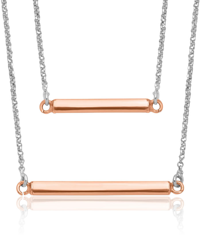 925 Sterling Silver Double Rose Tone Bar Layering Necklace Chain