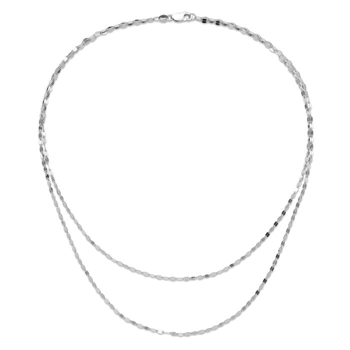 925 Sterling Silver Double Strand Chain Layering Necklace