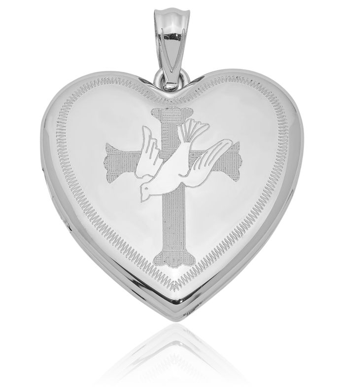 925 Sterling Silver Dove Symbol Peace Love Holy Spirit Cross Heart Personalized Photo Locket Necklace Religious Chain Pendant Jesus Christ Charm