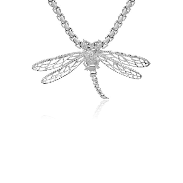 925 Sterling Silver Dragonfly Antique Filigree Wings Slide Chain Necklace Pendant Charm