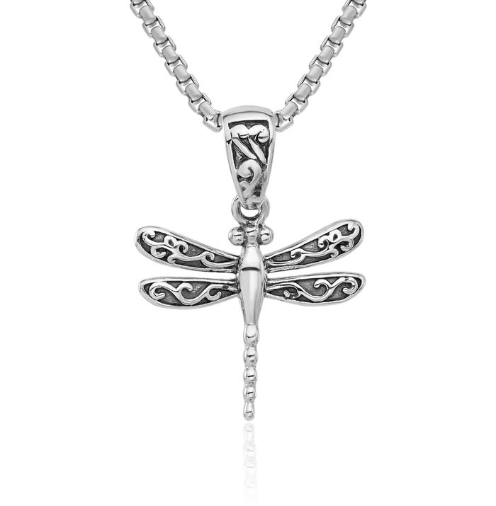 925 Sterling Silver Vintage Dragonfly Necklace Chain Pendant Charm