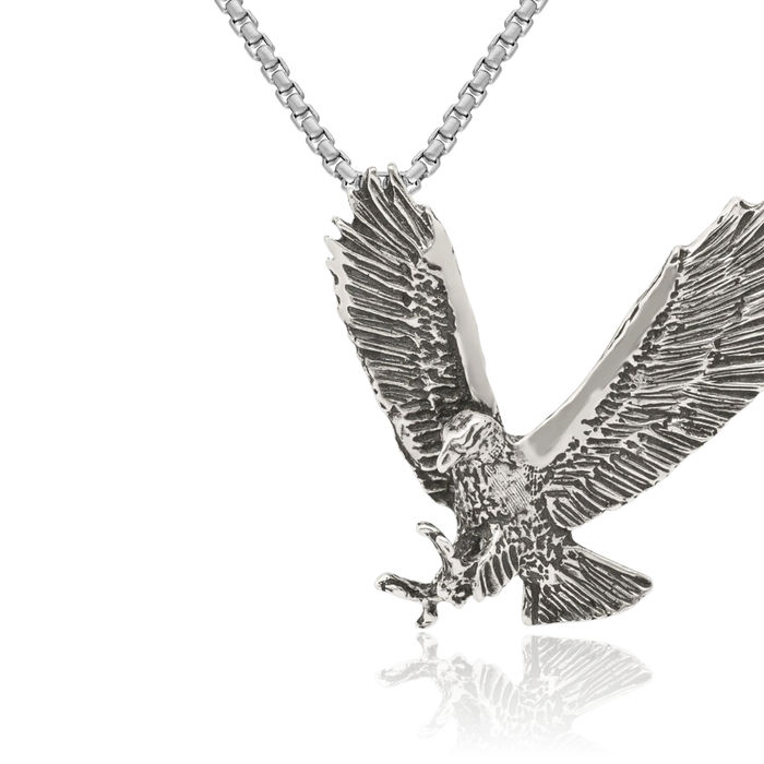 925 Sterling Silver Vintage Eagle Symbol of Strength Freedom Hawk Bird Floating Chain Slide Pendant Necklace Charm